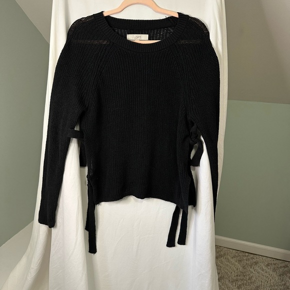 Loft Black Knit Sweater with Side Ties long sleeve size small - Picture 2 of 9